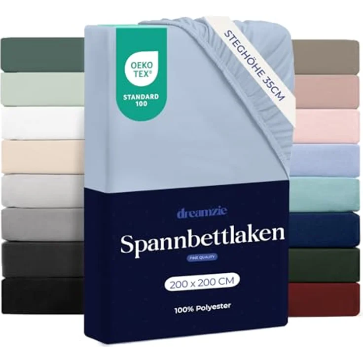 Dreamzie Spannbetttlaken 200x200 cm - Hoher Steg bis 33 cm - 100% Mikrofaser - Blau - Schadstoffgeprüft (Oeko TEX), Bettlaken mit Gummizug – Bild 2