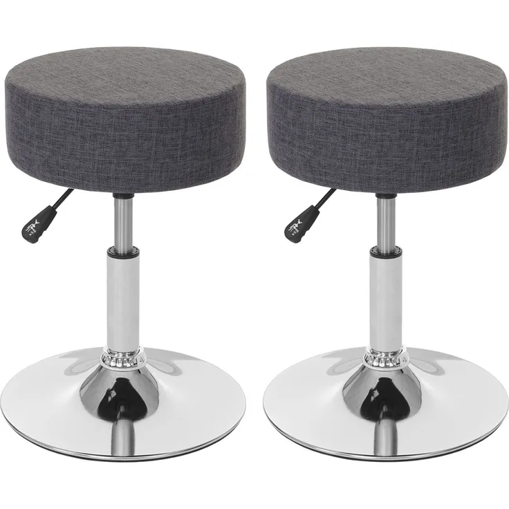 2er-Set Hocker HWC-C22, Sitzhocker Schminkhocker, höhenverstellbar Ø 35cm ~ Textil, grau