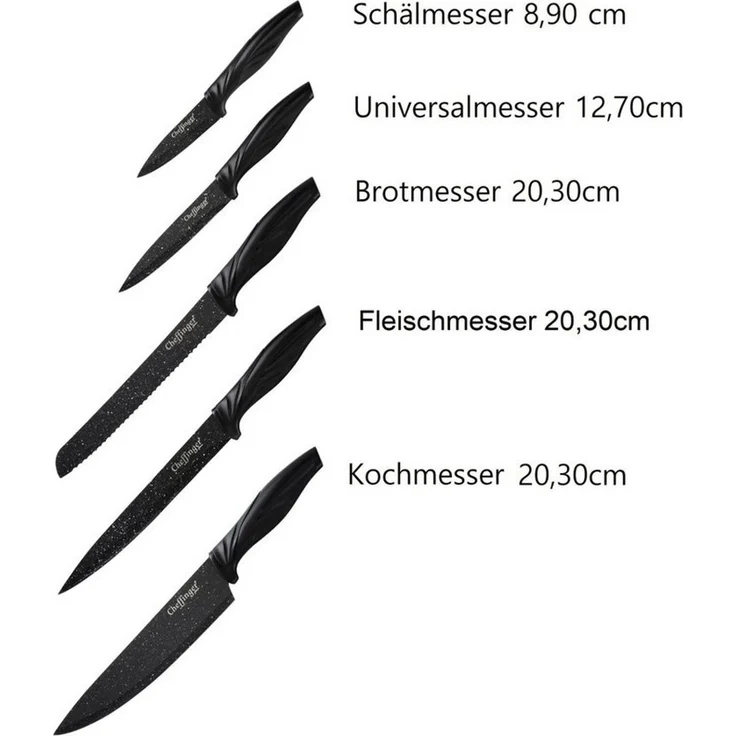 6 tlg. Messerset Kochmesser Messerständer drehbar Messer Messerblock Schwarz – Bild 2
