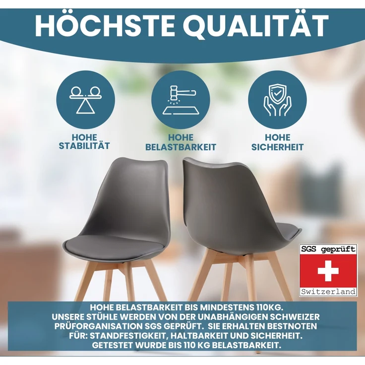 Albatros Esszimmerstühle 4er Set AARHUS, Grau - Beine aus Buche Massiv-Holz, Skandinavisches Retro-Design, bequemer Schalenstuhl - Eleganter Küchenstuhl, Stuhl Esszimmer für Esstisch – Bild 4
