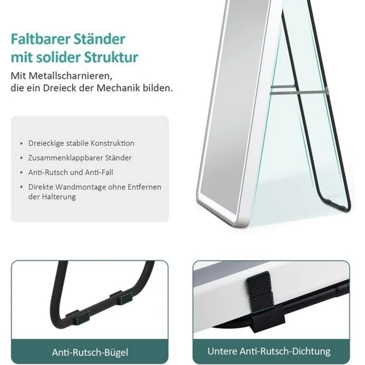 EMKE Standspiegel Bogen Standspiegel Ganzkörperspiegel mit Beleuchtung, 3 Lichtfarbe Einstellbar Dimmbar, mit Rahmen aus Aluminiumlegierung – Bild 4