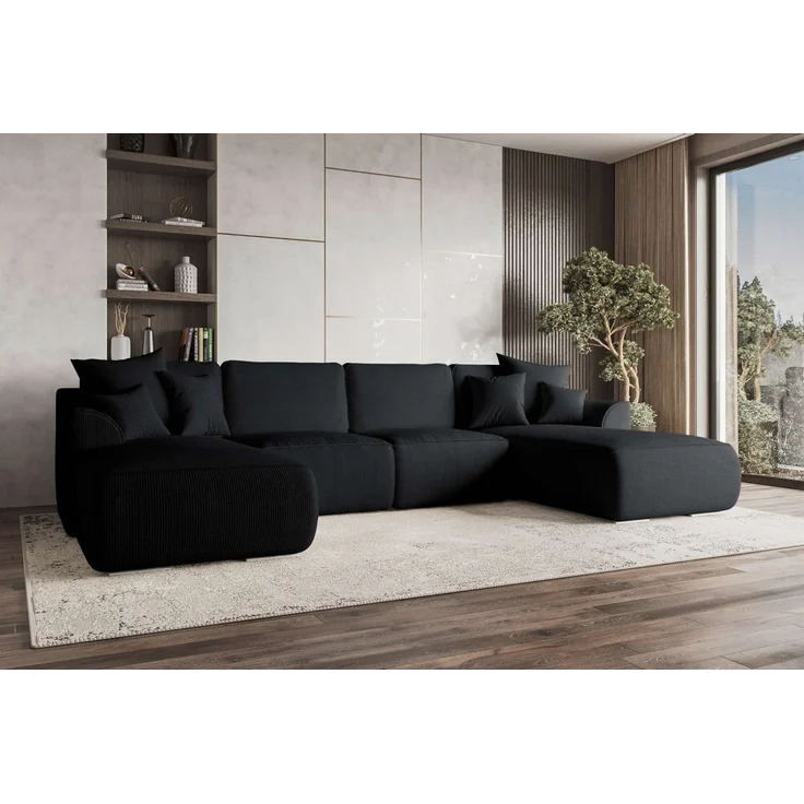 99rooms Gusto Wohnlandschaft Cordstoff POSO Schwarz mit Schlaffunktion – Bild 5