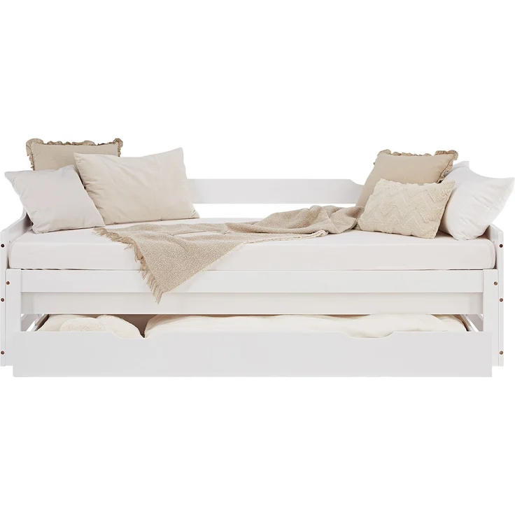 Gästebett Holzbett 90x200 cm mit 2 Matratzen Weiß Stauraum Tagesbett ausziehbar Jugendbett Ausziehbett Bett mit Bettkasten – Bild 9