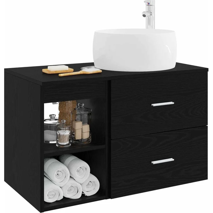 vidaXL Wandmontiertes Badezimmermöbel-Set 2 stk. Schwarz Eichen-Optik 3403921 – Bild 3