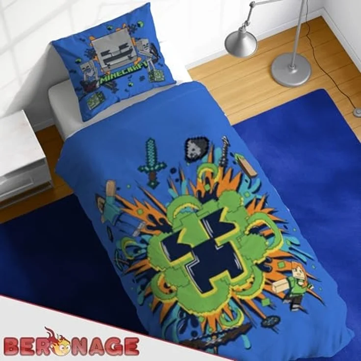 BERONAGE Wendebettwäsche Minecraft Bettwäsche Slurp Blast Biber / Flanell, Baumwolle, 2 teilig, 135x200 + 80x80 cm – Bild 5