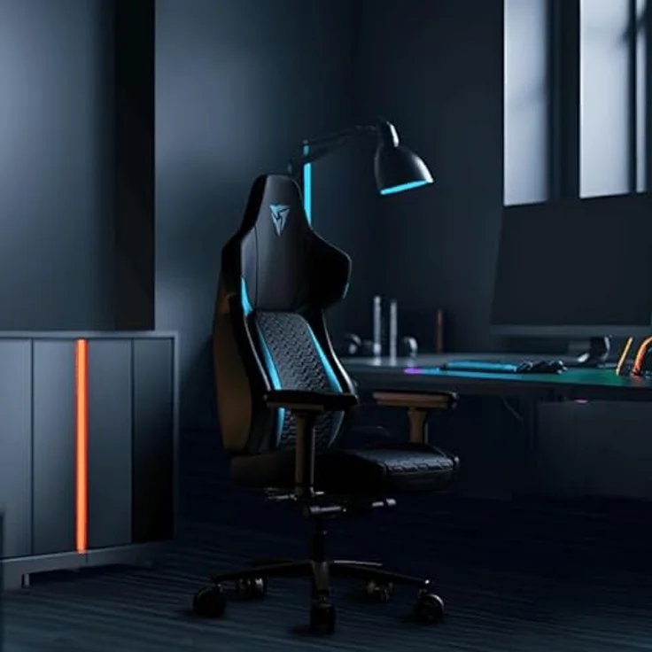 ThunderX3 CORE Racer Gaming-Stuhl, Ergonomisch, SYNC6 Sechsfache Verstellbarkeit, CORED.RDY 360 Technologie, Abnehmbares Kopfstützenkissen, Vielseitige 3-in-1 Fußstütze, Blau – Bild 5
