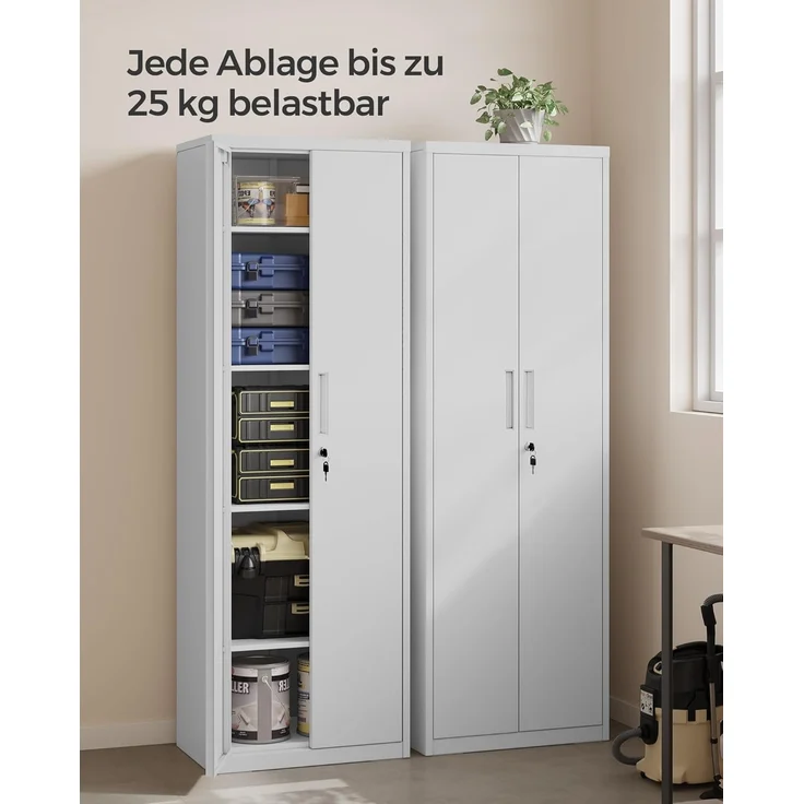 Songmics Aktenschrank mit 5 Ebenen, Stahl hellgrau, 60 x 40 x 180 cm – Bild 4