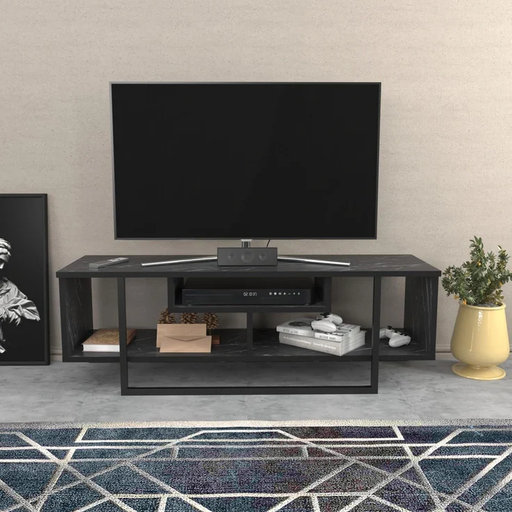 Hanah Home Stylish Black TV Stand, 120 x 35.2 x 40.2 cm | 100% Melamine Coated Particle Board, 18 mm Thick | Modern Design for Living Room & Entertainment Spaces – Bild 1