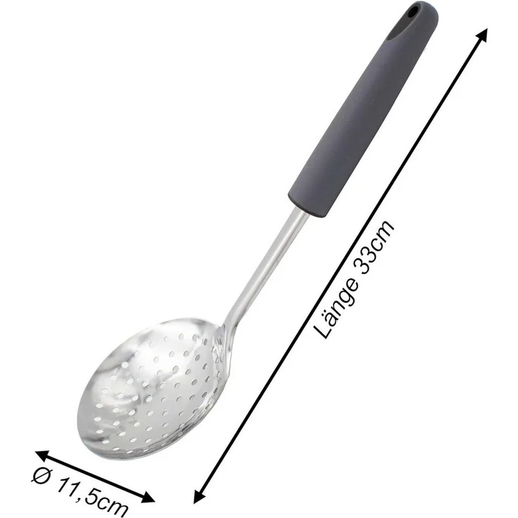 mucHome Schaumlöffel aus Edelstahl 33cm Schaumkelle Siebkelle mit gummierten Griff – Bild 2