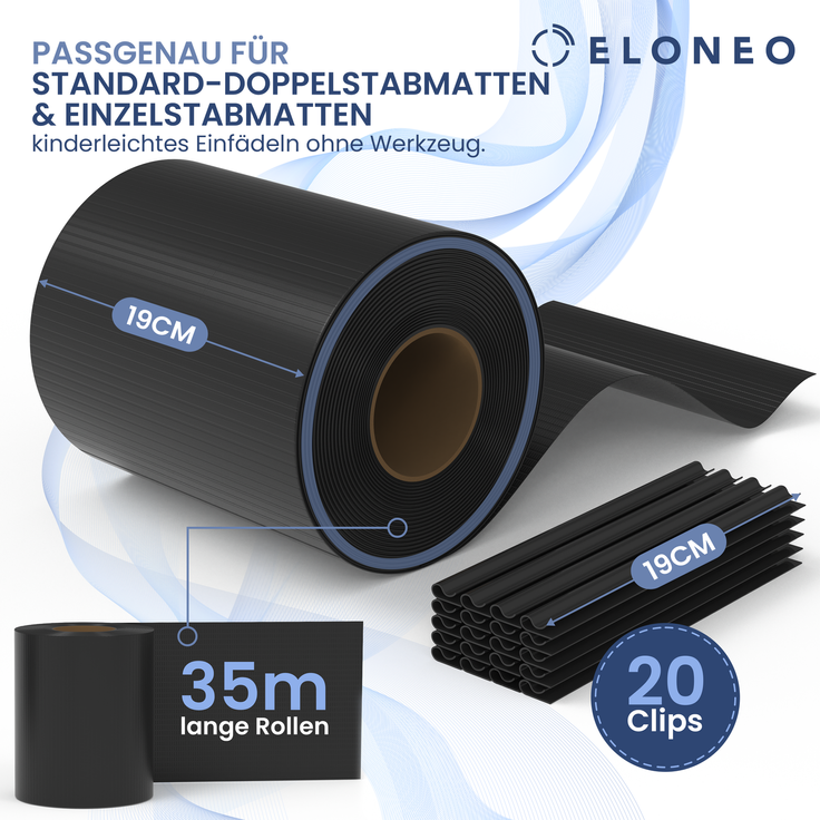 ELONEO PVC Sichtschutzstreifen für Doppelstabmattenzaun, 35m x 19cm, 1er-Set Dunkelgrau – Bild 5