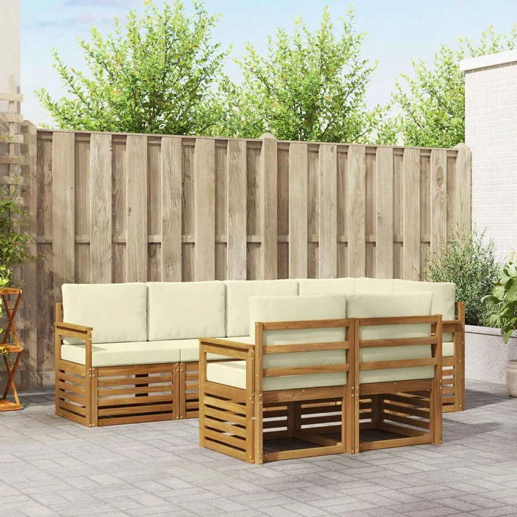 vidaXL Outdoor-Sofagarnitur 7 stk. 7-Sitzer Natur und Creme 3374955 – Bild 1
