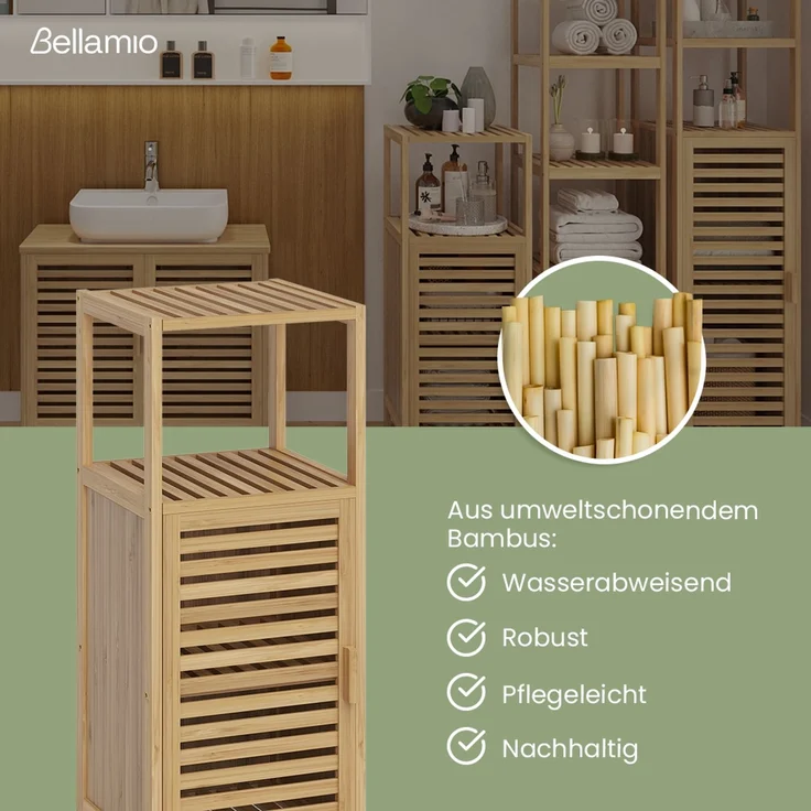 Bellamio 'Newa' Badezimmer Schrank, Bambus, natur, 85x33x33 cm, Badschrank mit 3 Ablagefächern – Bild 3