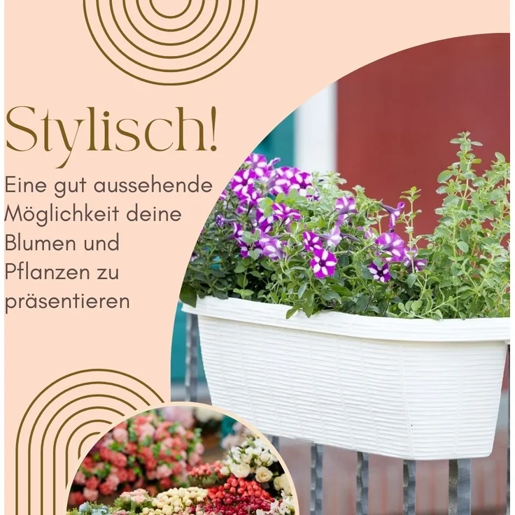 GarPet Balkonkasten 4er Set Blumen Kasten Balkon Geländer Wasserspeicher Rattan Weiß 60 cm – Bild 3