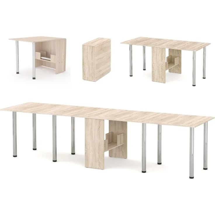 Rodnik XXL Esstisch, Klapptisch, Funktionstisch, Brotisch, Eiche Sonoma, laminierte Spanplatte, kompakt, platzsparend, 310cmx81cm