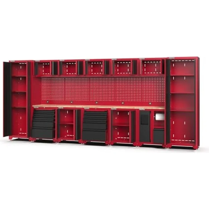 Feistos Werkstatteinrichtung "Juno 12", schwarz/rot, 462 x 46 x 198 cm (B x T x H),2 Hochschränke – Bild 4