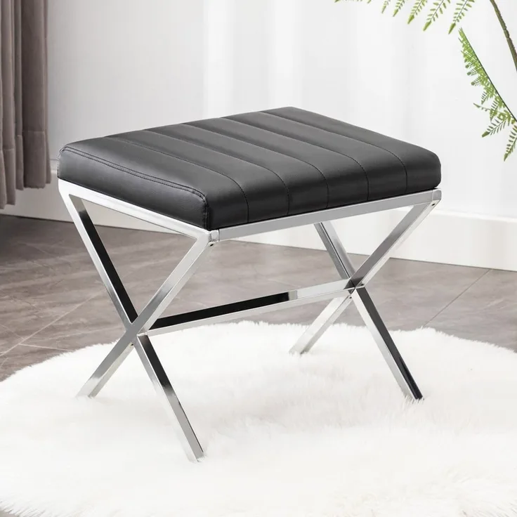 Duhome Sitzhocker Kunstleder, Polsterhocker Fußhocker Gepolstert Moderner Hocker mit Metallgestell für Schminktisch Flur Wohnzimmer Schlafzimmer, Model WY-9196A1 (Schwarz)