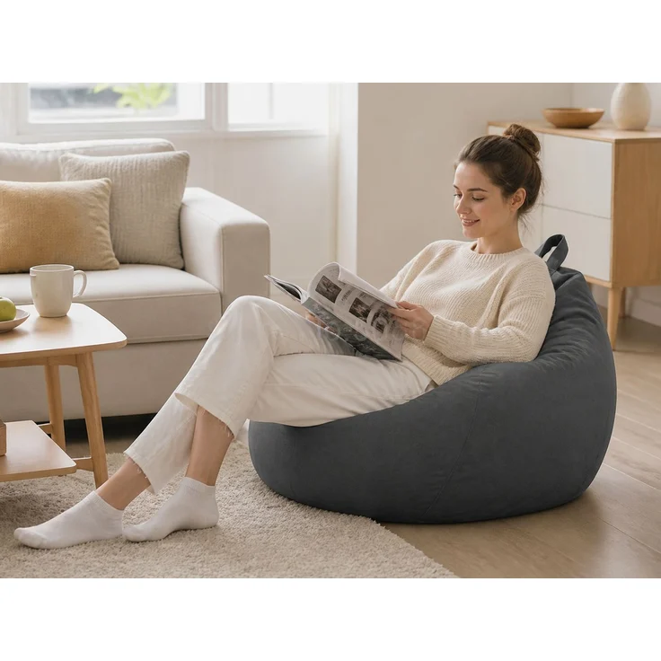 Sitzsack-Hülle ohne Füllmaterial, Dunkelgrau, 90 x 110 cm, Stoffbezug für Innen- und Außenbereich – Bild 2