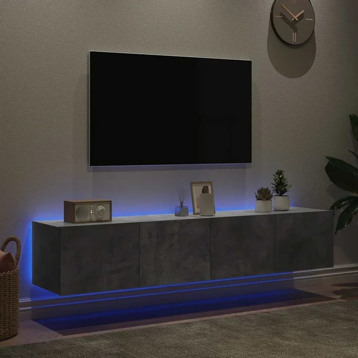 2 pcs TV-Wandschrank, TV Hängeboard mit LED-Leuchten. Betongrau 80x35x31 cm – Bild 3