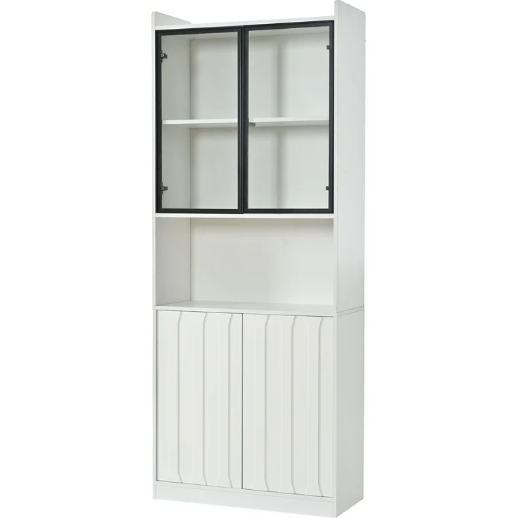 Vitrine B 80 x T 35 x H 200 cm aus Spanplatte und Glas, weiß, mit LED-Beleuchtung – Bild 6