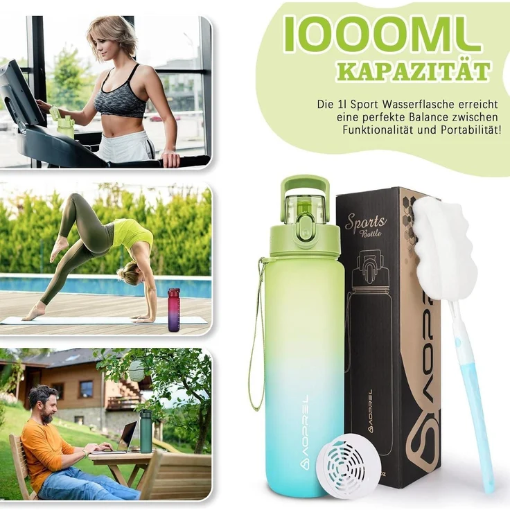 AOPREL Trinkflasche 1l BPA-frei Tritan Sport Wasserflasche Kohlensäure geeignet – Bild 7