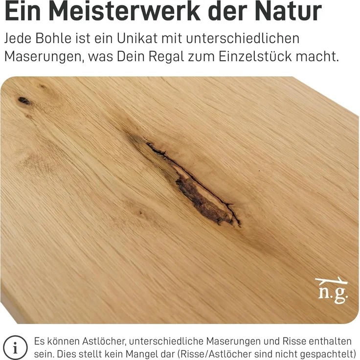Natural Goods Berlin Regaleinsatz EICHE (1 St), Regalbohle, Regalbrett, Wandregalbrett, Eichenholz, B80 x T20cm – Bild 6
