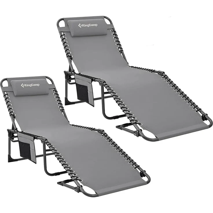 KingCamp Sonnenliege Klappbar 2er Set Gartenliege Campingliege 5-Stufig Verstellbarer Rückenlehne Liege Gartenstuhl Strandliege Camping Klappbett mit Kopfkissen für Garten Urlaub Outdoor Strand Pool – Bild 1