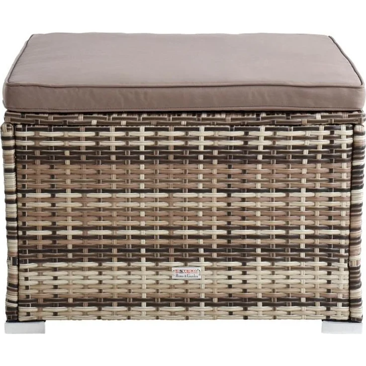 Rattanhocker Gartenhocker Hocker XXL Stuhl Polyrattan Sitzhocker Beige-Braun – Bild 2