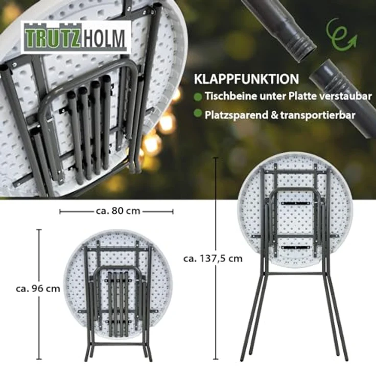 Stehtisch klappbar Ø 80 cm Tischplatte Höhe 110 cm Stahlgestell Partytisch Bistrotisch in weiß – Bild 5