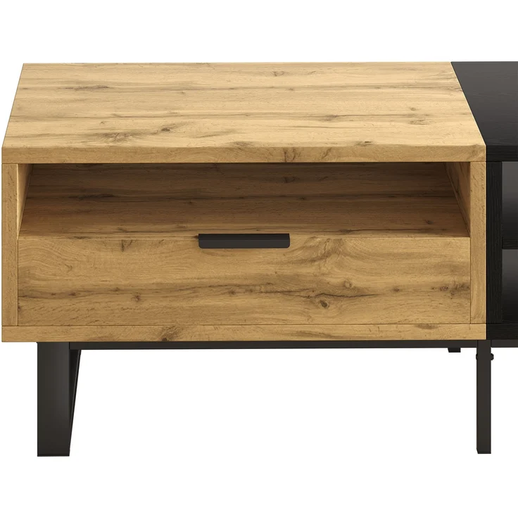 Couchtisch aus Spanplatte mit Ablagefächern & Schublade, 100x50x40 cm, Natur – Bild 5