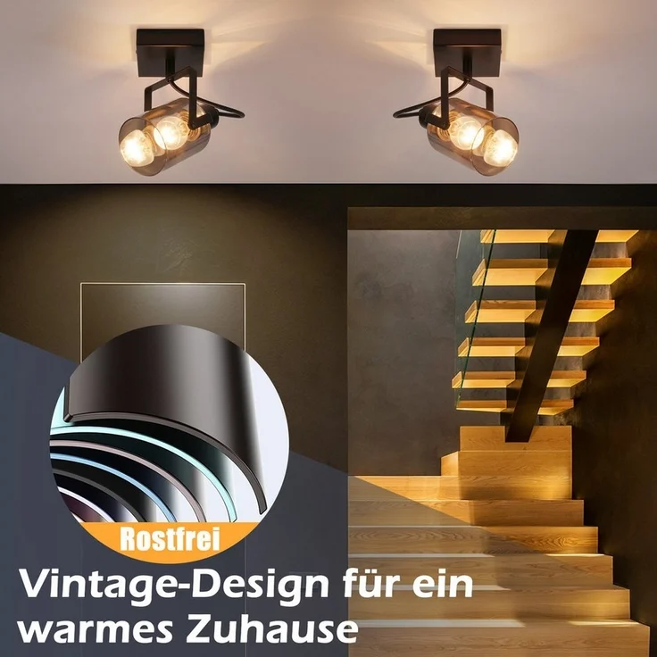 Nettlife Deckenstrahler Vintage 1/2/3/4 flammig Deckenstrahler Rauchgrau, Schwenkbar 350°, LED wechselbar, für Wohnzimmer Schlafzimmer Flur Küche – Bild 3