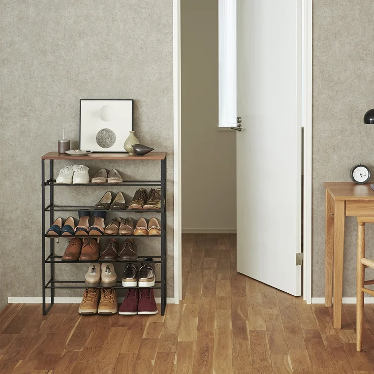 Yamazaki Schuhregal mit 5 Ebenen aus Holz und schwarzem Metall Tower - L66 cm - Schwarz – Bild 7
