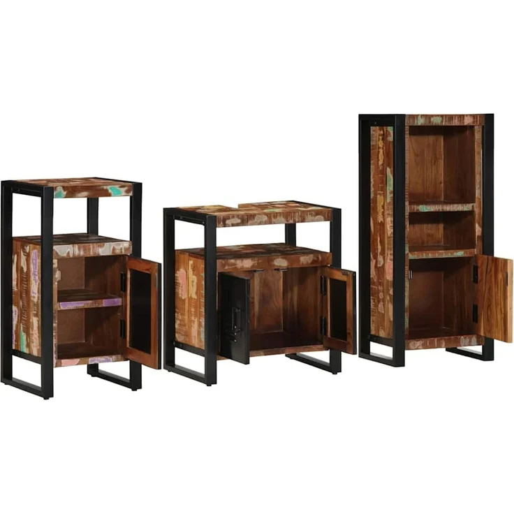 vidaXL Badezimmermöbel-Set 3 Stk. Mehrfarbig und Schwarz 3305615 – Bild 3