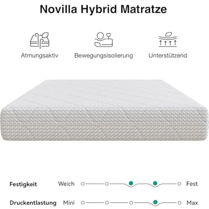 Novilla Matratze 180x200 Taschenfederkernmatratze 7-Zonen H2/H3 atmungsaktivem Bezug & Komfortschaum Öko-Tex & CertiPUR-US Zertifiziert – Federkernmatratze für Einzelbett & Doppelbett Höhe 24 cm – Bild 5