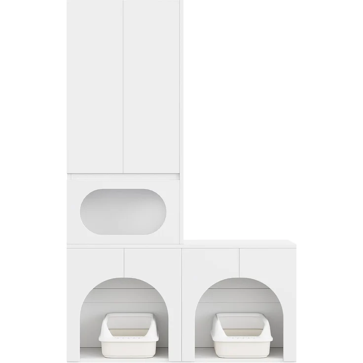 Katzentoilettenschrank, Haustierschrank, Haustier-Aufbewahrungsschrank, für 2 Katzentoiletten, mit Kratzsäule und Ruhebereich, Haustierschrank für Katzen und Hunde, weiß, 140 x 45 x 195 cm--Weiß--140x45x195cm--YOUDENOVA – Bild 9