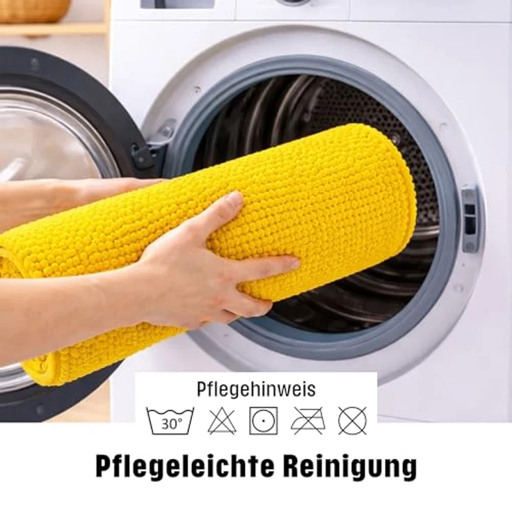 WohnDirect Badematte 45x45 cm MIT WC Ausschnitt | Gelb - rutschfest & Waschbar - Badezimmerteppich zum Set kombinierbar, Badvorleger, WC Garnitur, Badteppich – Bild 4