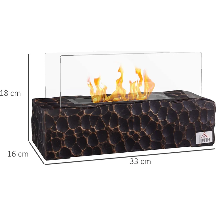 JARDJ Tischkamin mit Bioethanol, 1,15-Liter-Brenner, 30–45 Minuten Brenndauer, Glasscheibe und Flammenlöscher, 33 x 16 x 18 cm, Schwarz – Bild 5