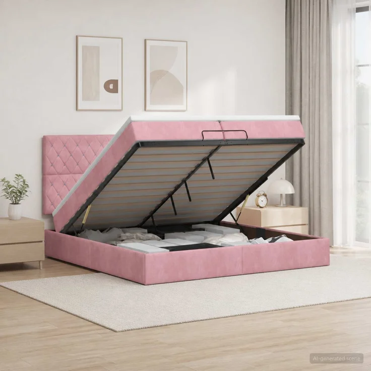 vidaXL Ottoman Bett mit Matratze mit Kopfteil Rosa 200 x 200 cm Samt 3457676 – Bild 1