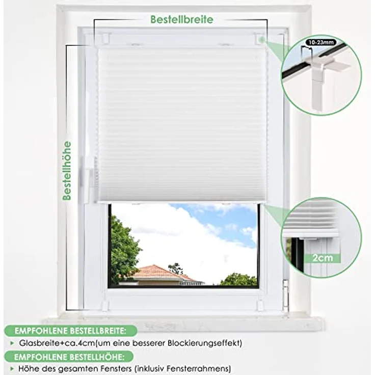 bobodeco Plissee ohne Bohren Klemmfix Faltrollo Jalousie Weiß 80x130 cm (BxH), Plisseerollo Sichtschutz und Sonnenschutz Blickdicht Easyfix lichtdurchlässig Rollo für Fenster & Tür – Bild 7