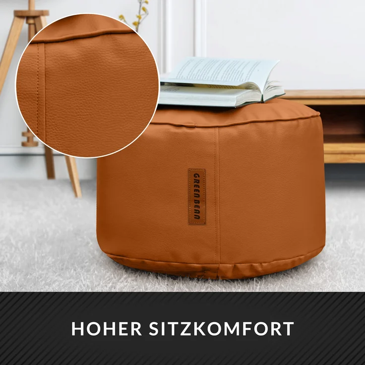 Green Bean® Sitzhocker aus Kunstleder - Pouf mit EPS Perlen Füllung - 43 x 30 cm - perfekte Ergänzung zum Sitzsack - Cognac – Bild 5