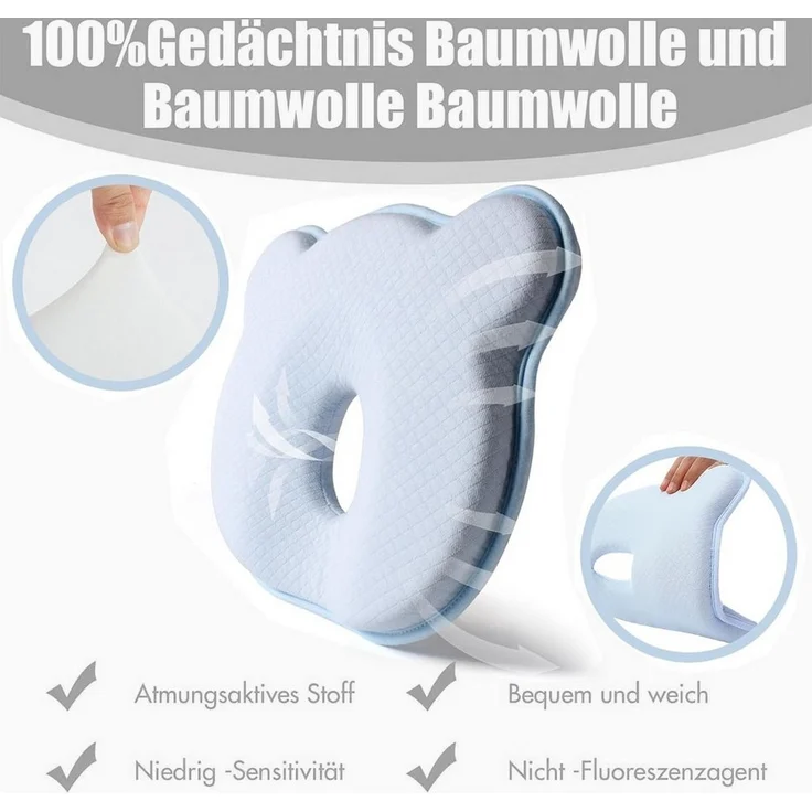 Mutig Babykissen Kopfkissen Neugeborene Memory Foam,Reisekissen, Weiches Nackenschutz Kinderkissen Geschenk für 0-12 Monate Neugeborene – Bild 3