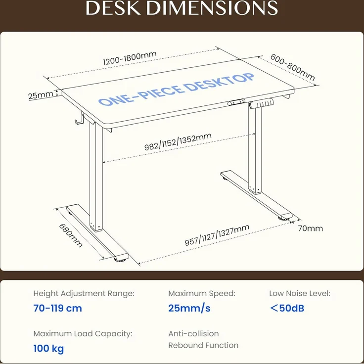 FLEXISPOT Höhenverstellbarer Schreibtisch mit 2 Motoren & 25MM einteiliger Tischplatte,ergonomischer Bürotisch - 120x60 cm Ahorn, graues Gestell – Bild 2