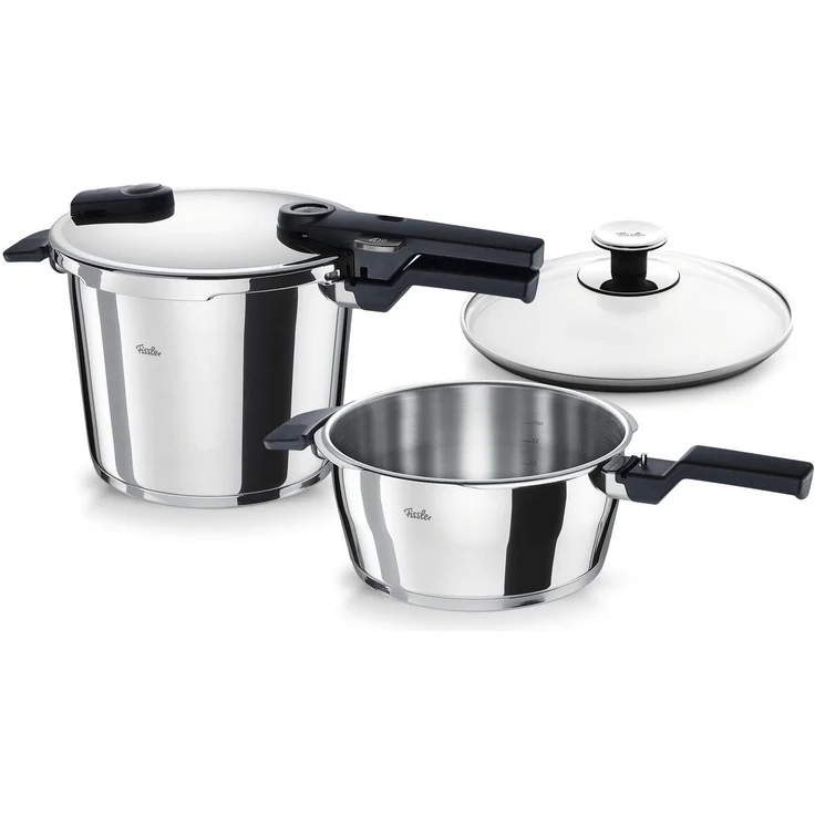 Fissler Schnellkochtopf Vitaquick®, Edelstahl 18/10 (Set, 4-tlg, 1 Schnellkochtopf 6 L, 1 Schnellbratpfanne 3,5 L, 1 Metalldeckel), Made in Germany – Bild 5