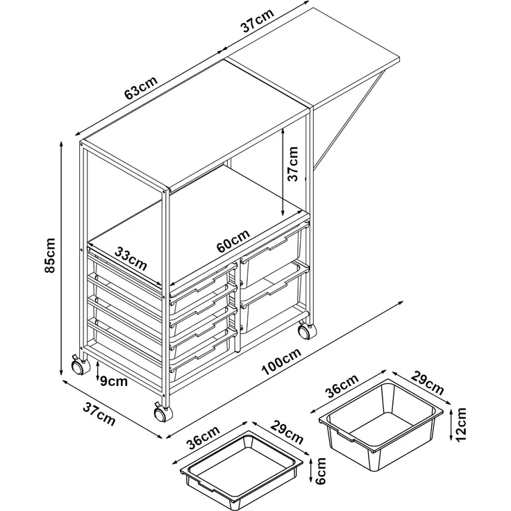 Rollwagen Sørfold mit Kästen 100x37x85cm Weiß [en. casa] – Bild 4