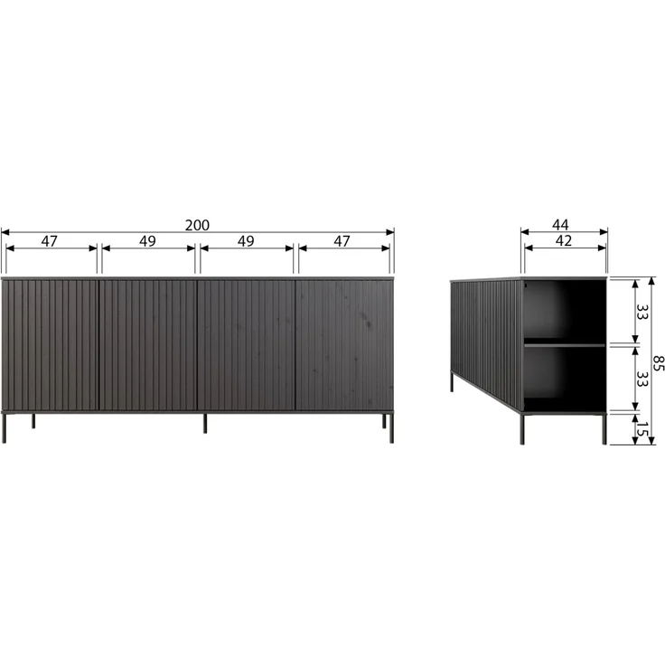Sideboard Gravure aus Eschenholz, modernes Design, Espresso Braun, Push-to-Open Türen – Bild 5