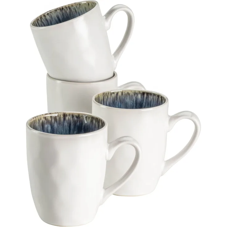 Kaffeebecher 4er Set in unregelmäßiger Hammerschlag-Optik, 4 große Kaffeetassen aus Keramik in modernem Vintage Look