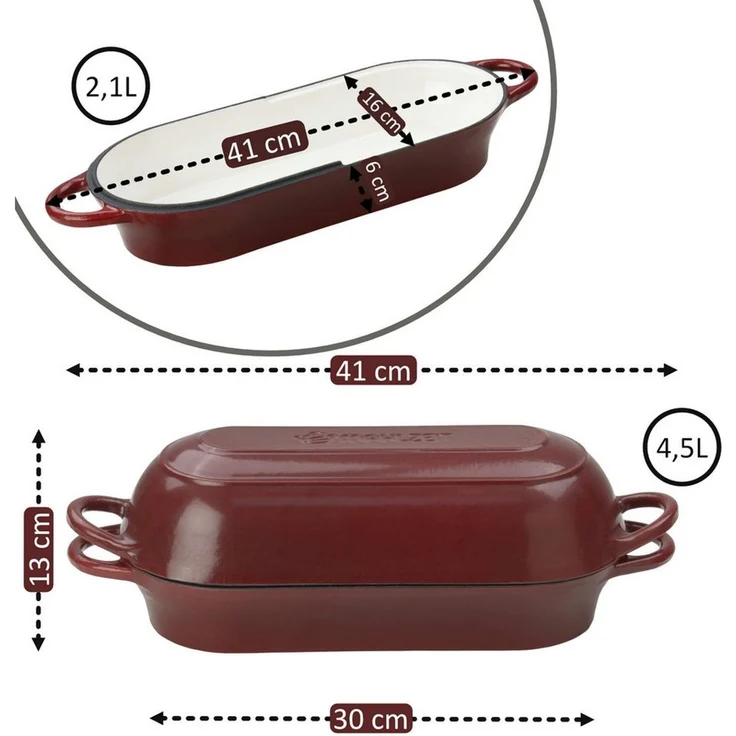 Mahlzeit Bratentopf Gusseisen Brottopf Set emailliert, 4,5 Liter, Dark Cherry, Gusseisen, Thermoresistent bis +260 °C – Bild 4