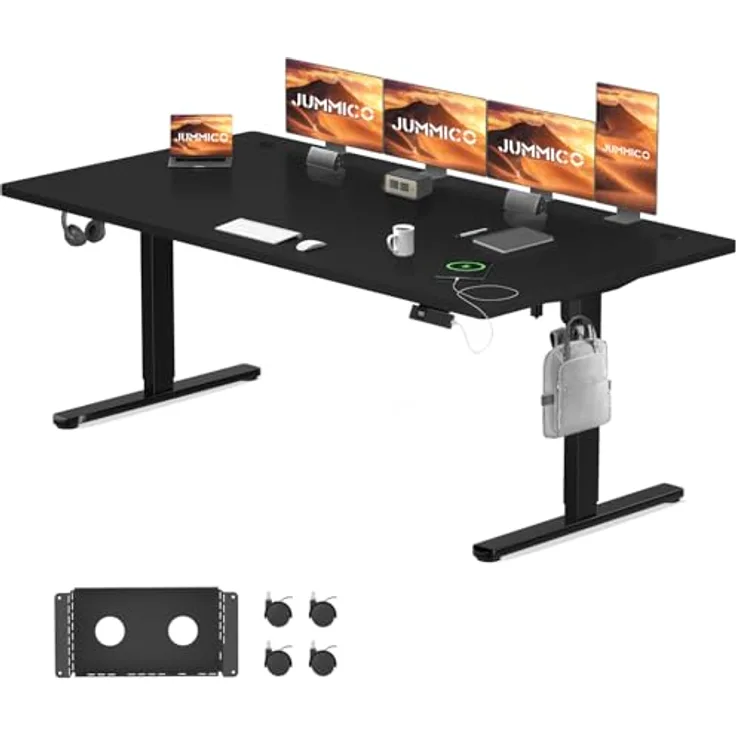 JUMMICO Elektrisch Höhenverstellbarer Schreibtisch 200x100 cm mit Ladestation, Höhenverstellbarer Computertisch mit Kabelmanagement, Ergonomischer Sitz-Steh-Schreibtisch Höhenverstellbarer Tisch