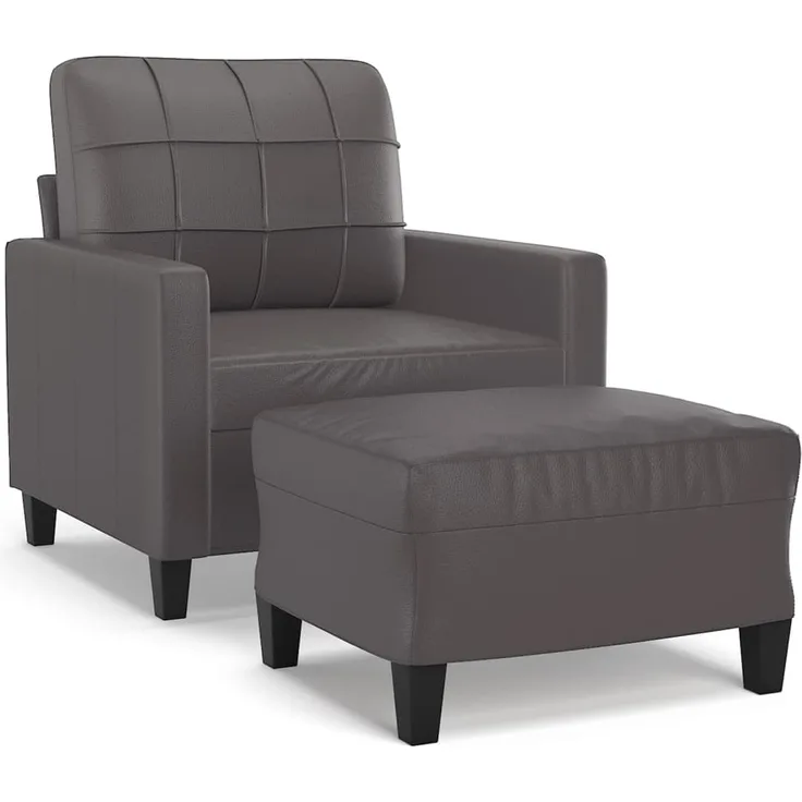 vidaXL Sessel mit Hocker Grau 60 cm Kunstleder 3201011