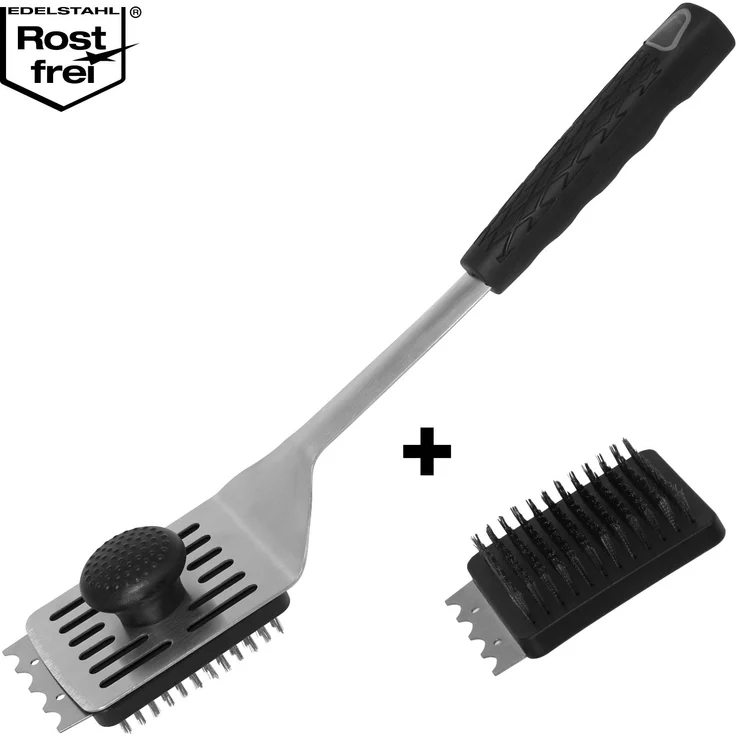 Bremermann Grillbürste und Grillgutwender 2-in-1, Edelstahl silber / Kunststoff schwarz, 42 cm – Bild 1