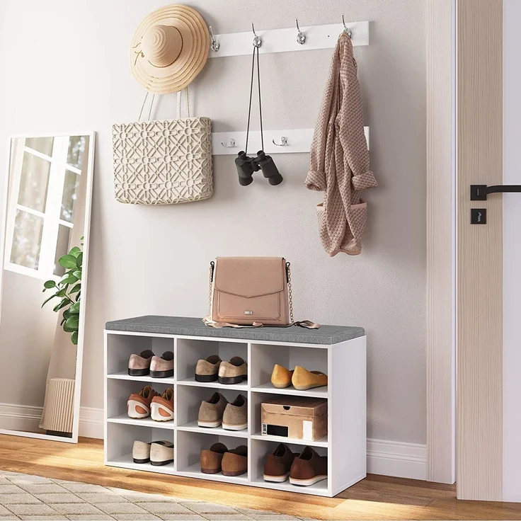 Hoobro GARDEROBE Weiß Holzspanplatte , Schuhbank mit 9 Fächer (H 30 x T 48 x B 80 cm) – Bild 2
